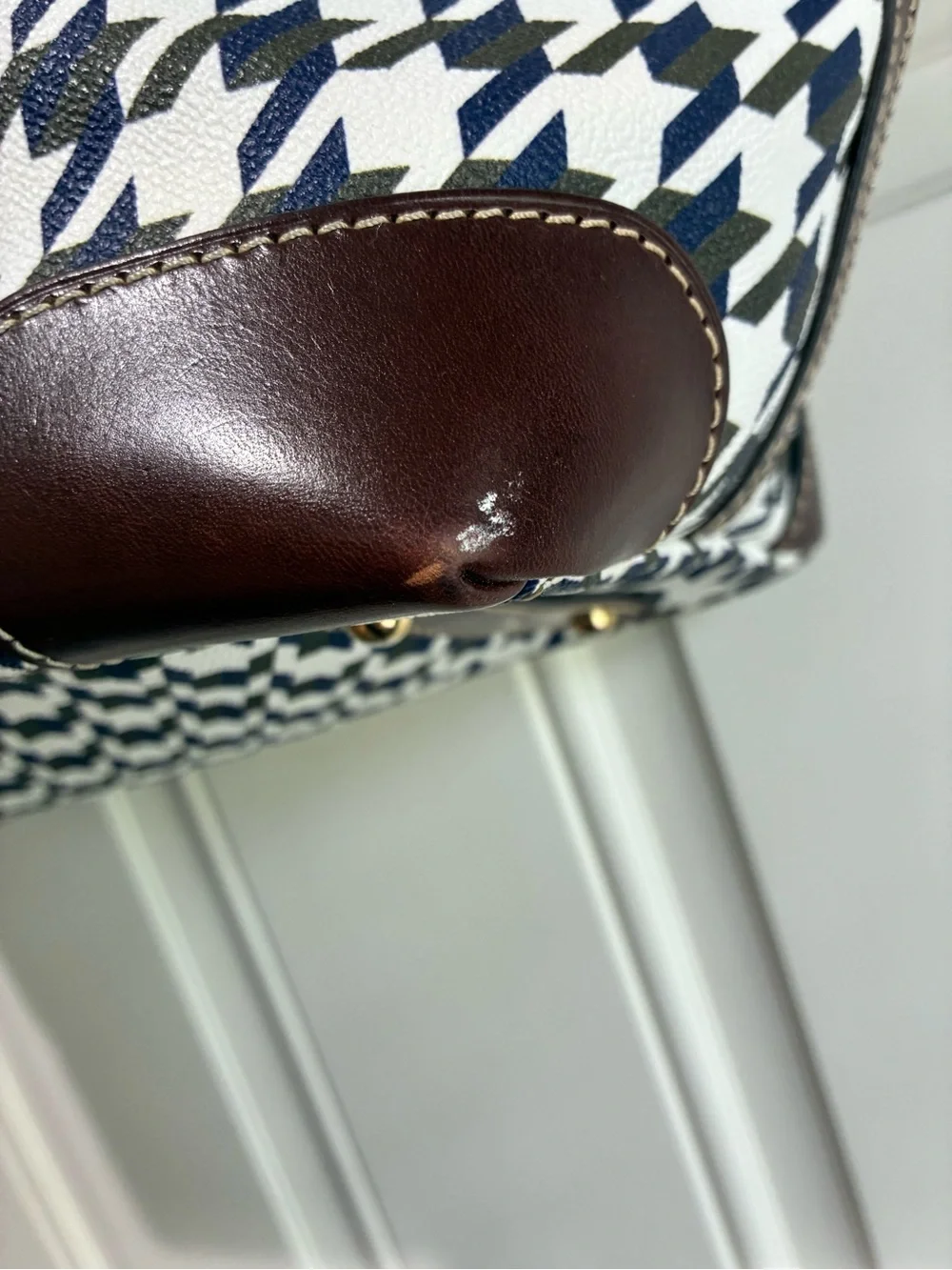 Dooney & Bourke Black and White Houndstooth Duffel with Brown Trim